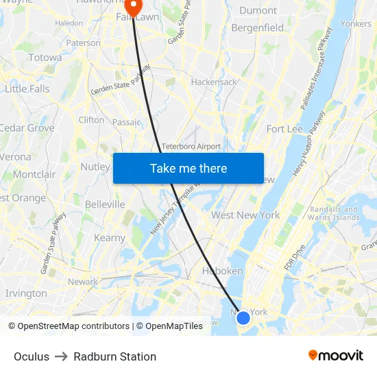 Oculus to Radburn Station map