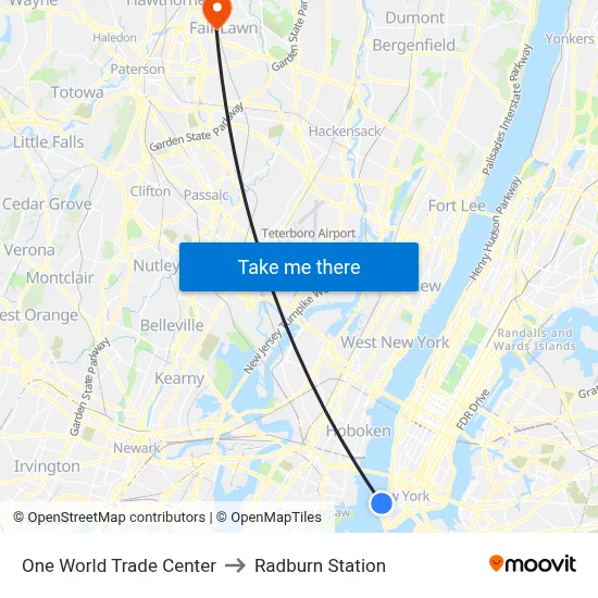One World Trade Center to Radburn Station map