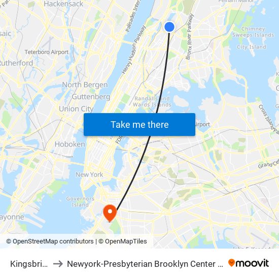 Kingsbridge Rd to Newyork-Presbyterian Brooklyn Center For Community Health map