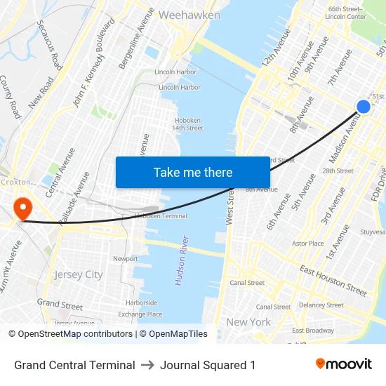 Grand Central Terminal to Journal Squared 1 map
