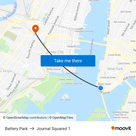 Battery Park to Journal Squared 1 map