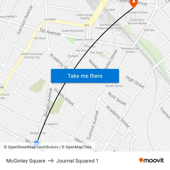 McGinley Square to Journal Squared 1 map