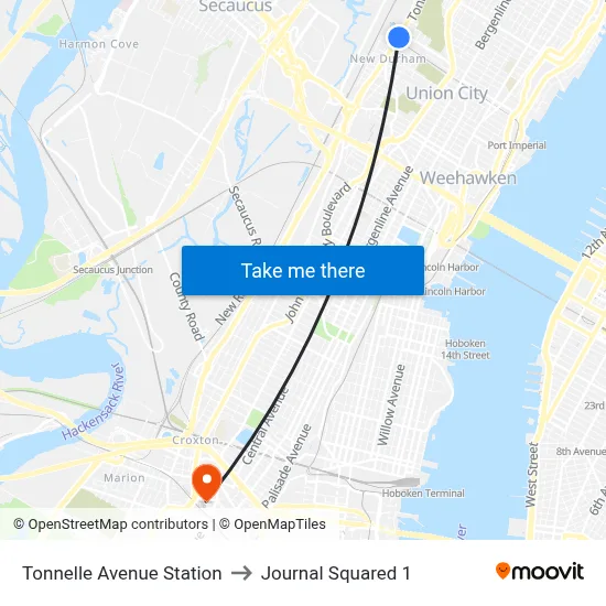 Tonnelle Avenue Station to Journal Squared 1 map