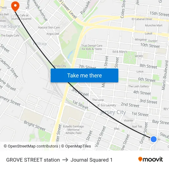 GROVE STREET station to Journal Squared 1 map