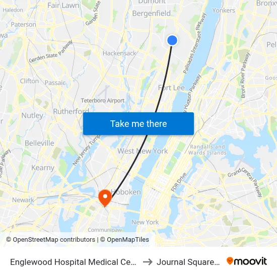 Englewood Hospital Medical Center to Journal Squared 1 map