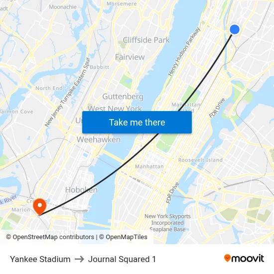 Yankee Stadium to Journal Squared 1 map