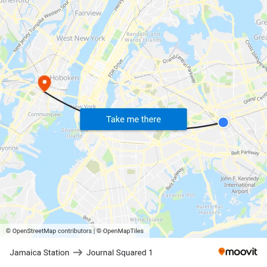 Jamaica Station to Journal Squared 1 map