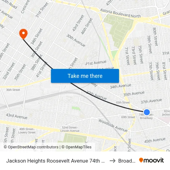Jackson Heights Roosevelt Avenue 74th Street Station to Broadway map