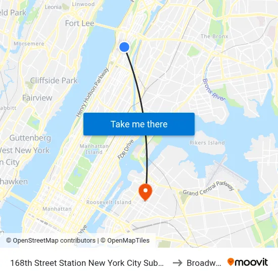 168th Street Station New York City Subway to Broadway map
