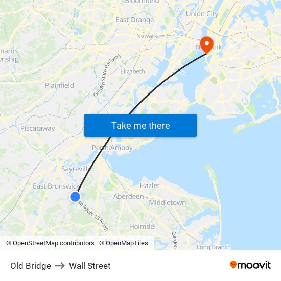 Old Bridge to Wall Street map