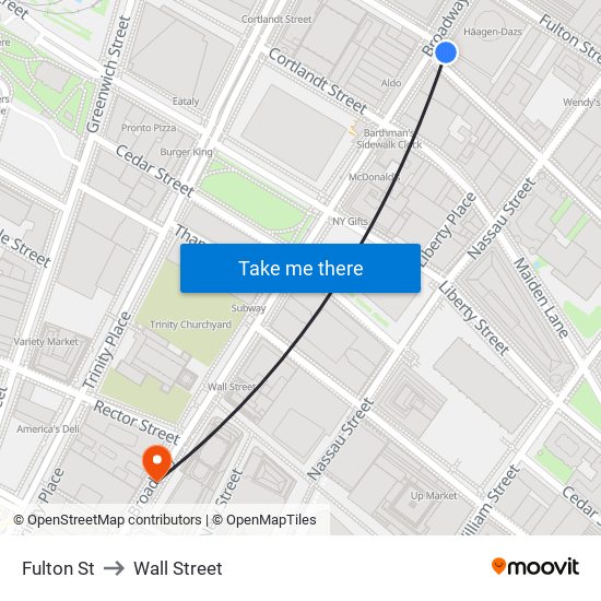 Fulton St to Wall Street map