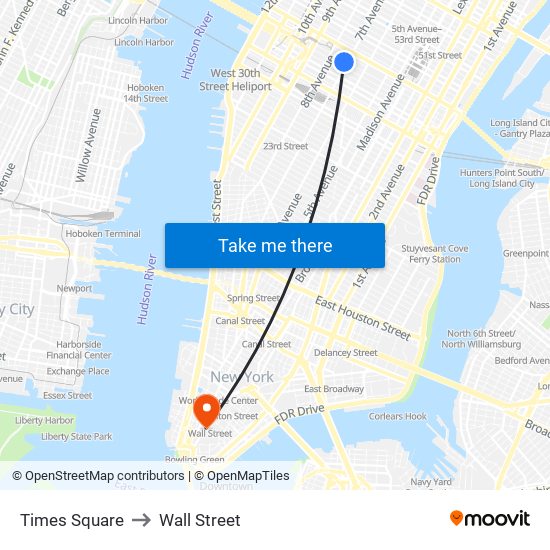 Times Square to Wall Street map