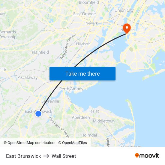 East Brunswick to Wall Street map