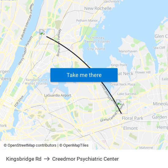 Kingsbridge Rd to Creedmor Psychiatric Center map