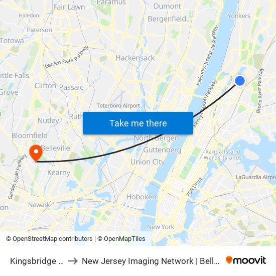 Kingsbridge Rd to New Jersey Imaging Network | Belleville map