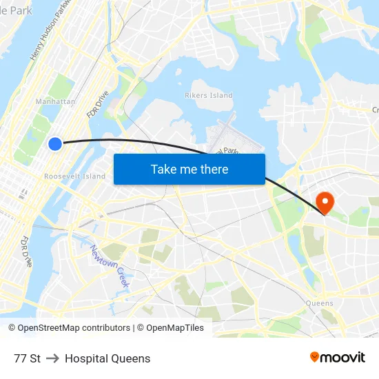77 St to Hospital Queens map