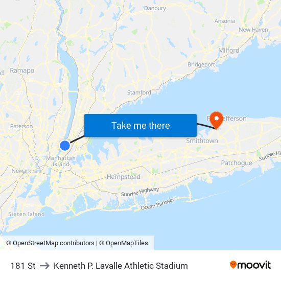 181 St to Kenneth P. Lavalle Athletic Stadium map