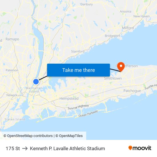 175 St to Kenneth P. Lavalle Athletic Stadium map