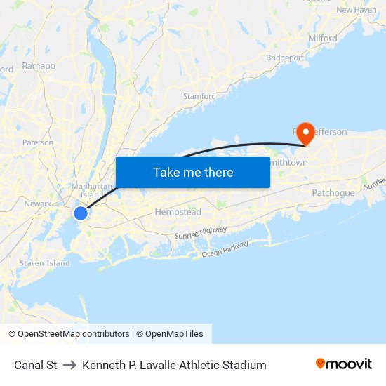 Canal St to Kenneth P. Lavalle Athletic Stadium map
