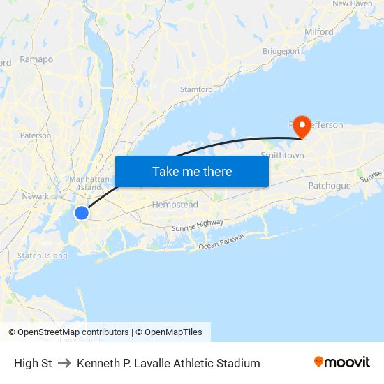 High St to Kenneth P. Lavalle Athletic Stadium map
