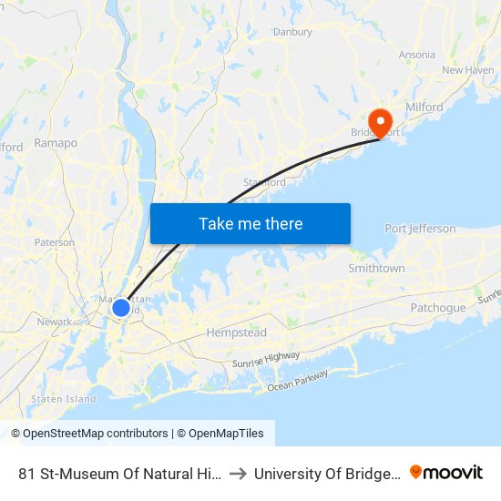 81 St-Museum Of Natural History to University Of Bridgeport map