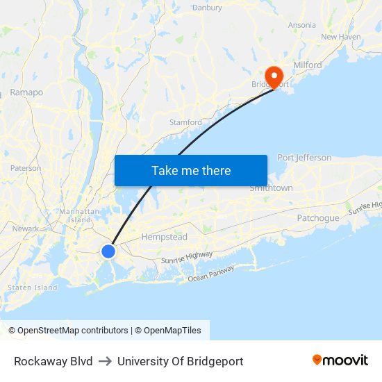 Rockaway Blvd to University Of Bridgeport map