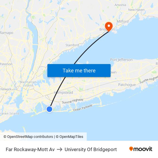 Far Rockaway-Mott Av to University Of Bridgeport map