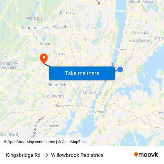 Kingsbridge Rd to Willowbrook Pediatrics map