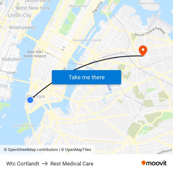 Wtc Cortlandt to Rest Medical Care map