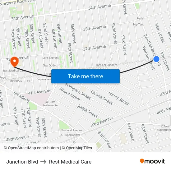 Junction Blvd to Rest Medical Care map
