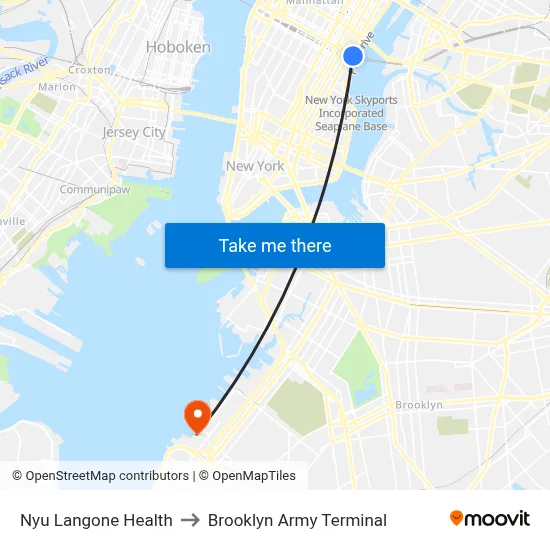 Nyu Langone Health to Brooklyn Army Terminal map