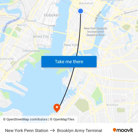 New York Penn Station to Brooklyn Army Terminal map