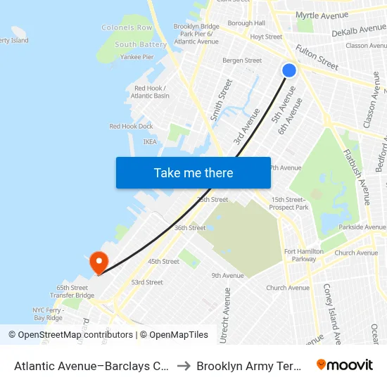 Atlantic Avenue–Barclays Center to Brooklyn Army Terminal map
