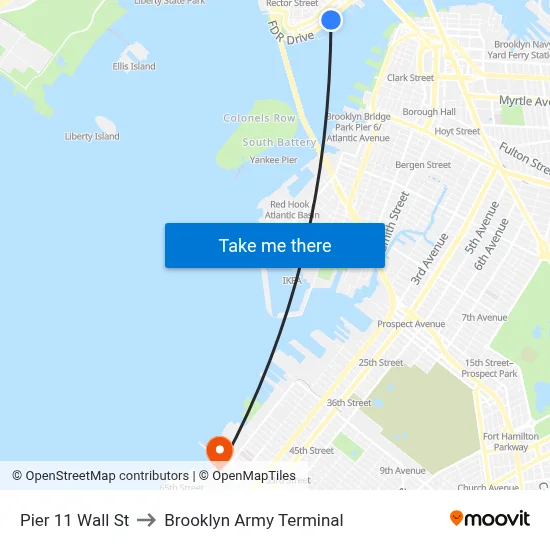 Pier 11 Wall St to Brooklyn Army Terminal map