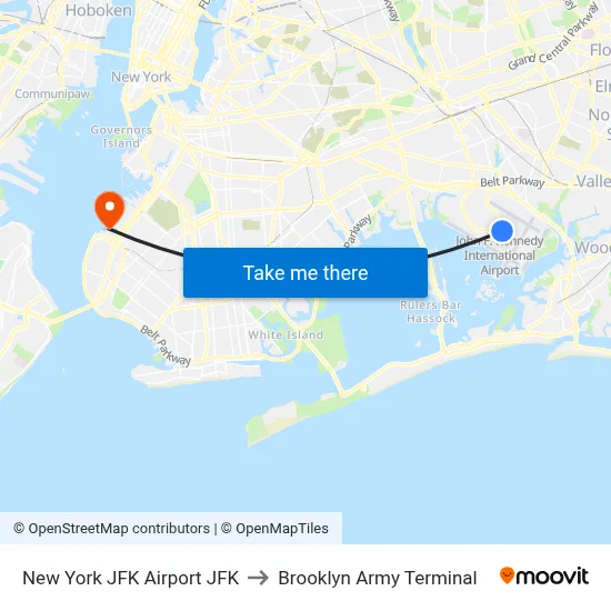 New York JFK Airport JFK to Brooklyn Army Terminal map