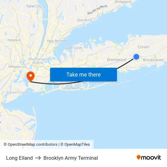 Long Eiland to Brooklyn Army Terminal map