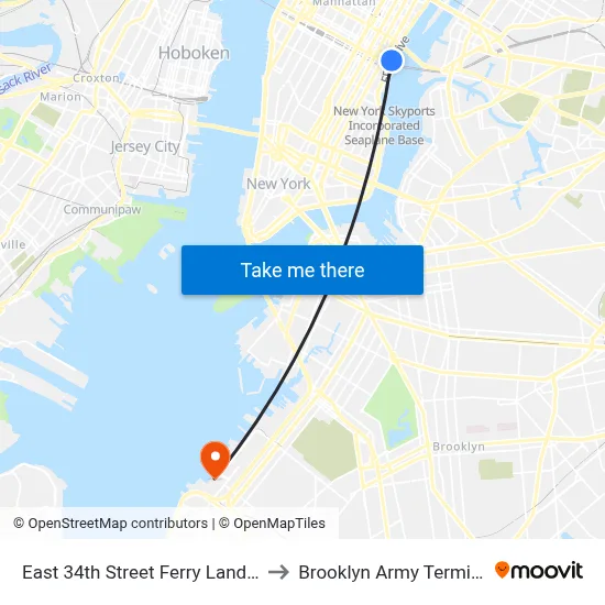 East 34th Street Ferry Landing to Brooklyn Army Terminal map