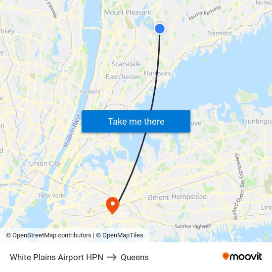 White Plains Airport HPN to Queens map
