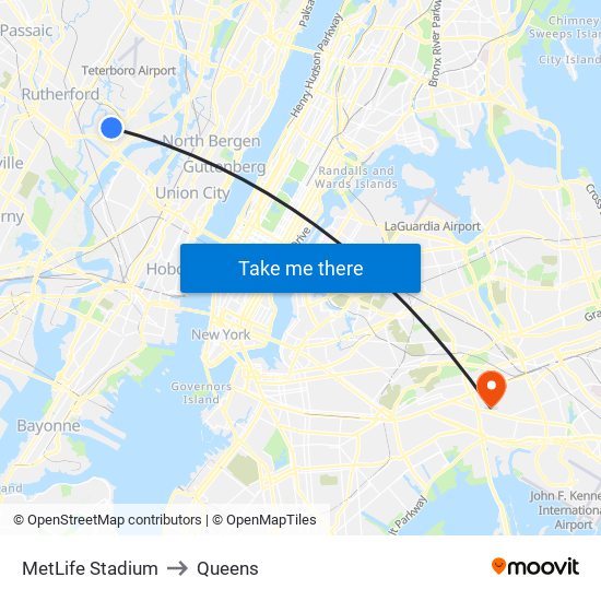 MetLife Stadium to Queens map