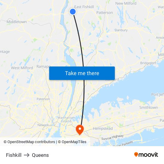 Fishkill to Queens map