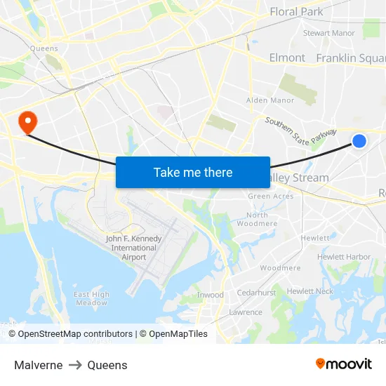 Malverne to Queens map