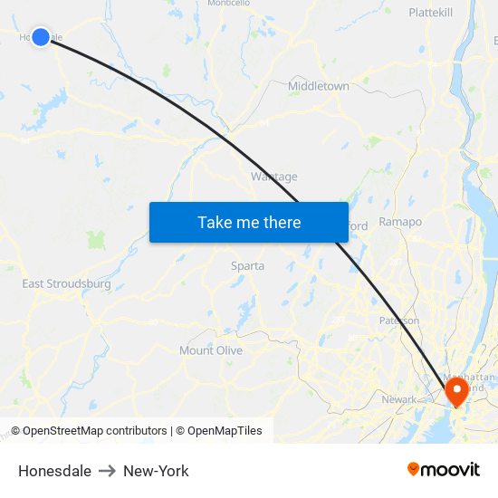 Honesdale to New-York map