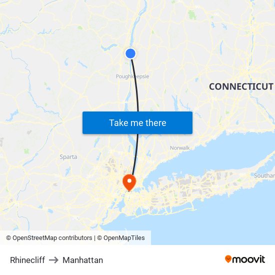 Rhinecliff to Manhattan map