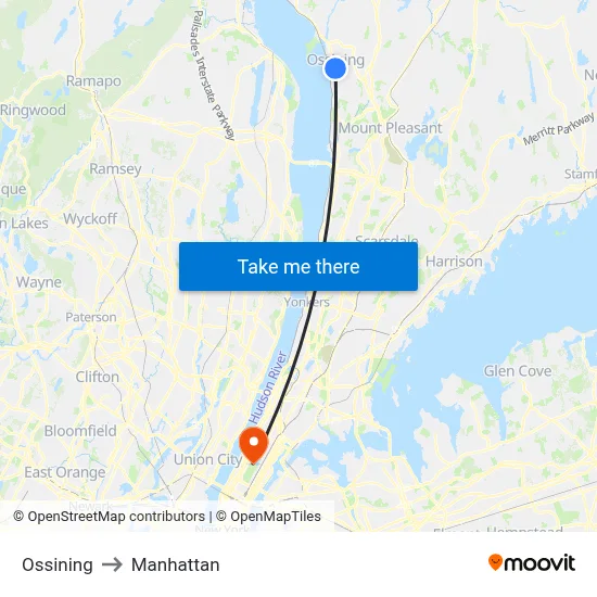 Ossining to Manhattan map