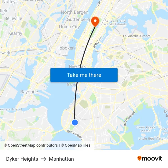 Dyker Heights to Manhattan map