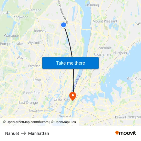 Nanuet to Manhattan map