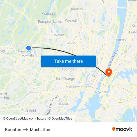 Boonton to Manhattan map