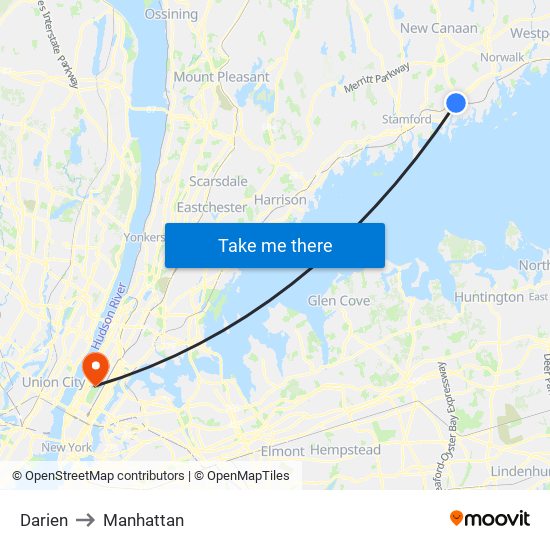 Darien to Manhattan map