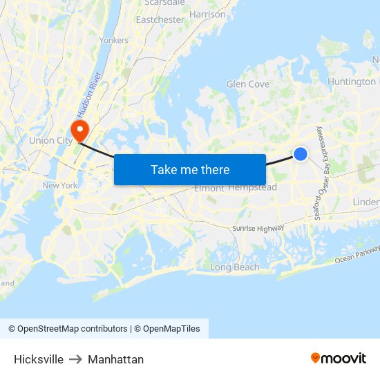 Hicksville to Manhattan map