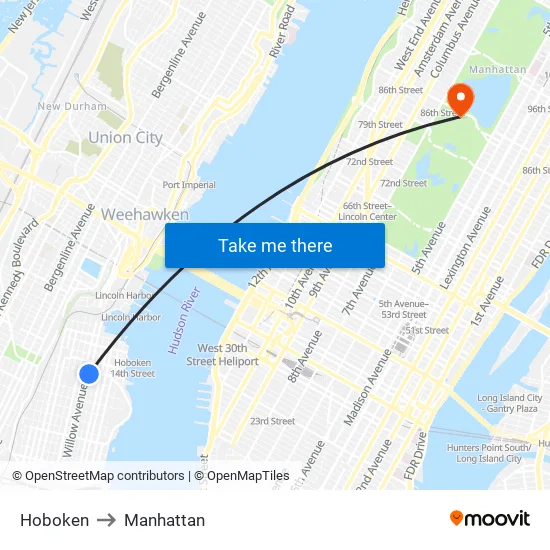 Hoboken to Manhattan map